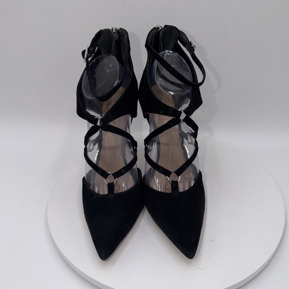Schutz Black Dezi Strappy Suede Point Toe Stiletto Pumps Women's Size 9B - Picture 3 of 7